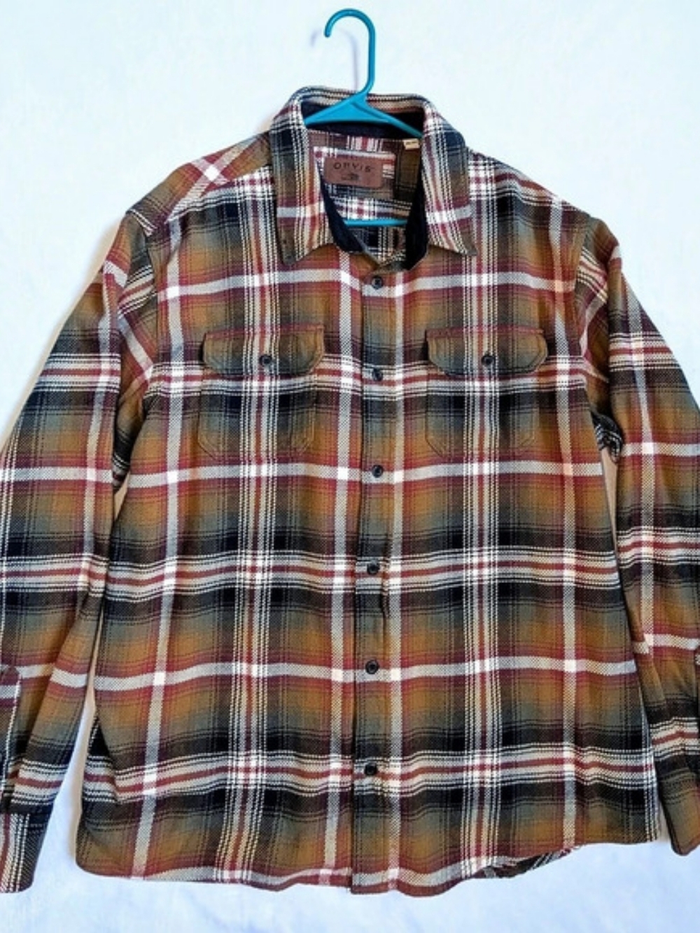 Orvis Heavyweight Plaid Flannel Shirt Mens XXL Brown Red